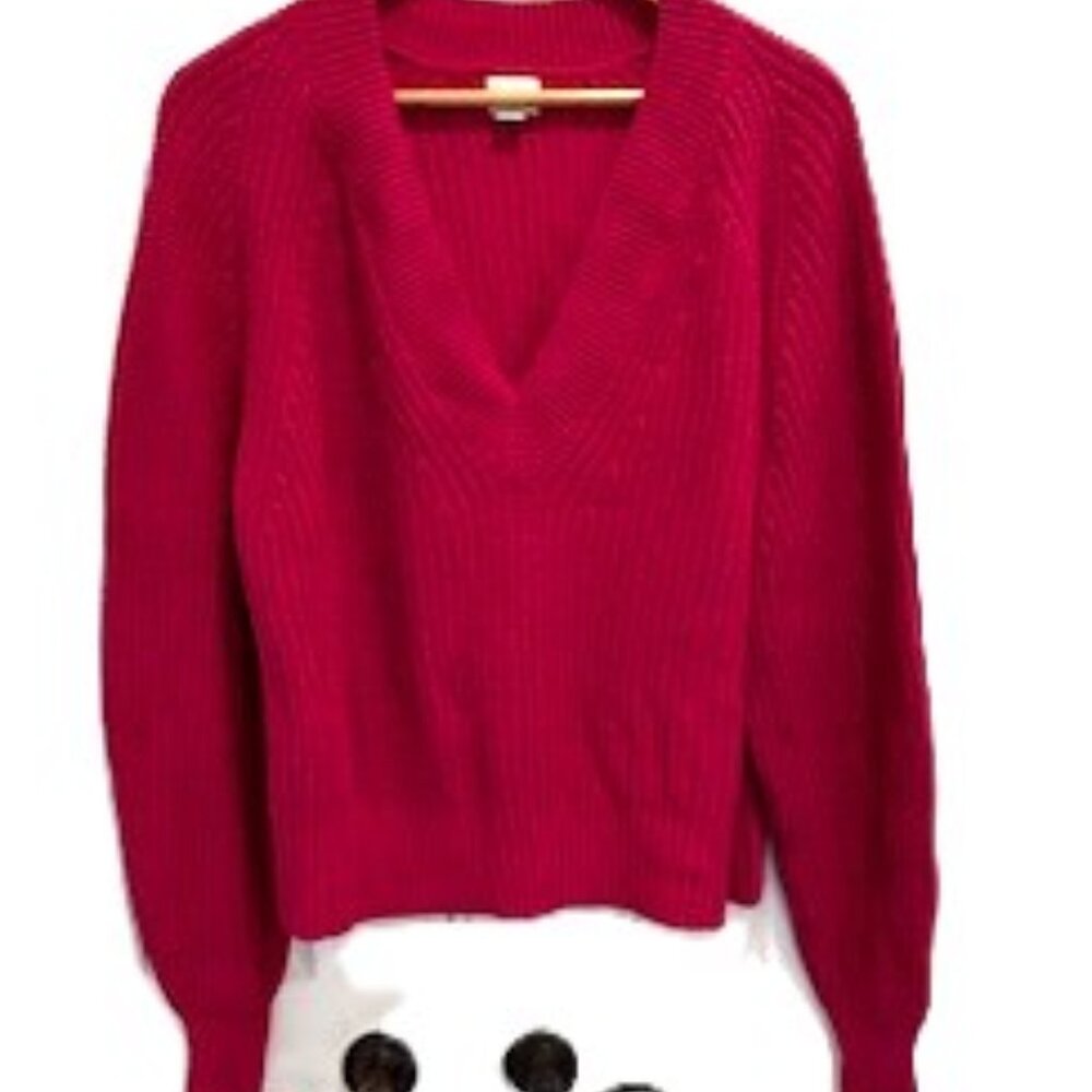 Hot Pink V-Neck Sweater, Size Small